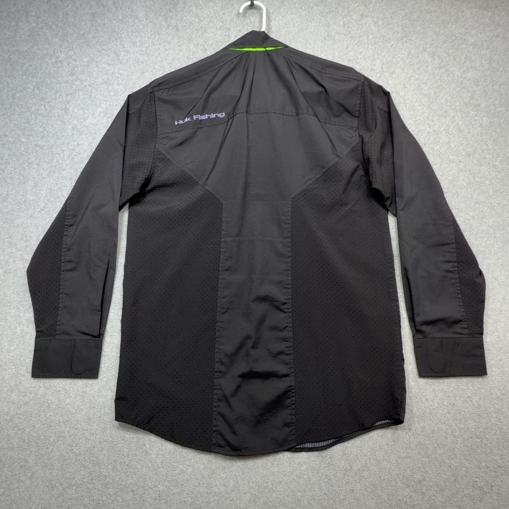 Huk Shirt Mens Medium Black Long Sleeve Vented Performance Fishing Top Flip Cuff - Picture 14 of 15